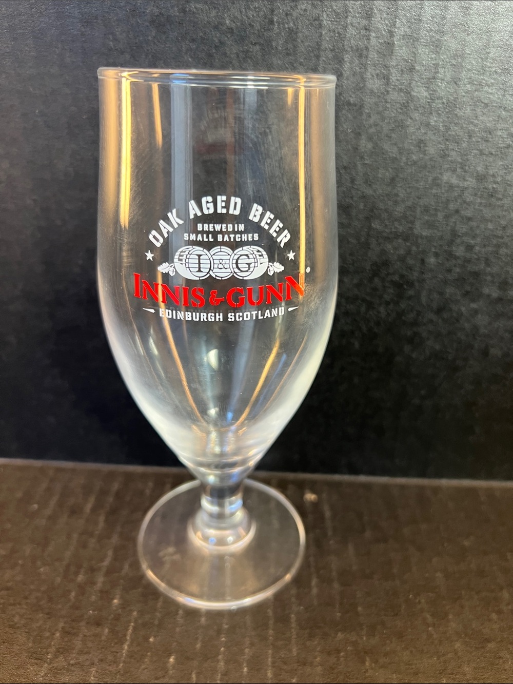 INNIS & GUNN oak aged beer glass. Edinburgh Scotland